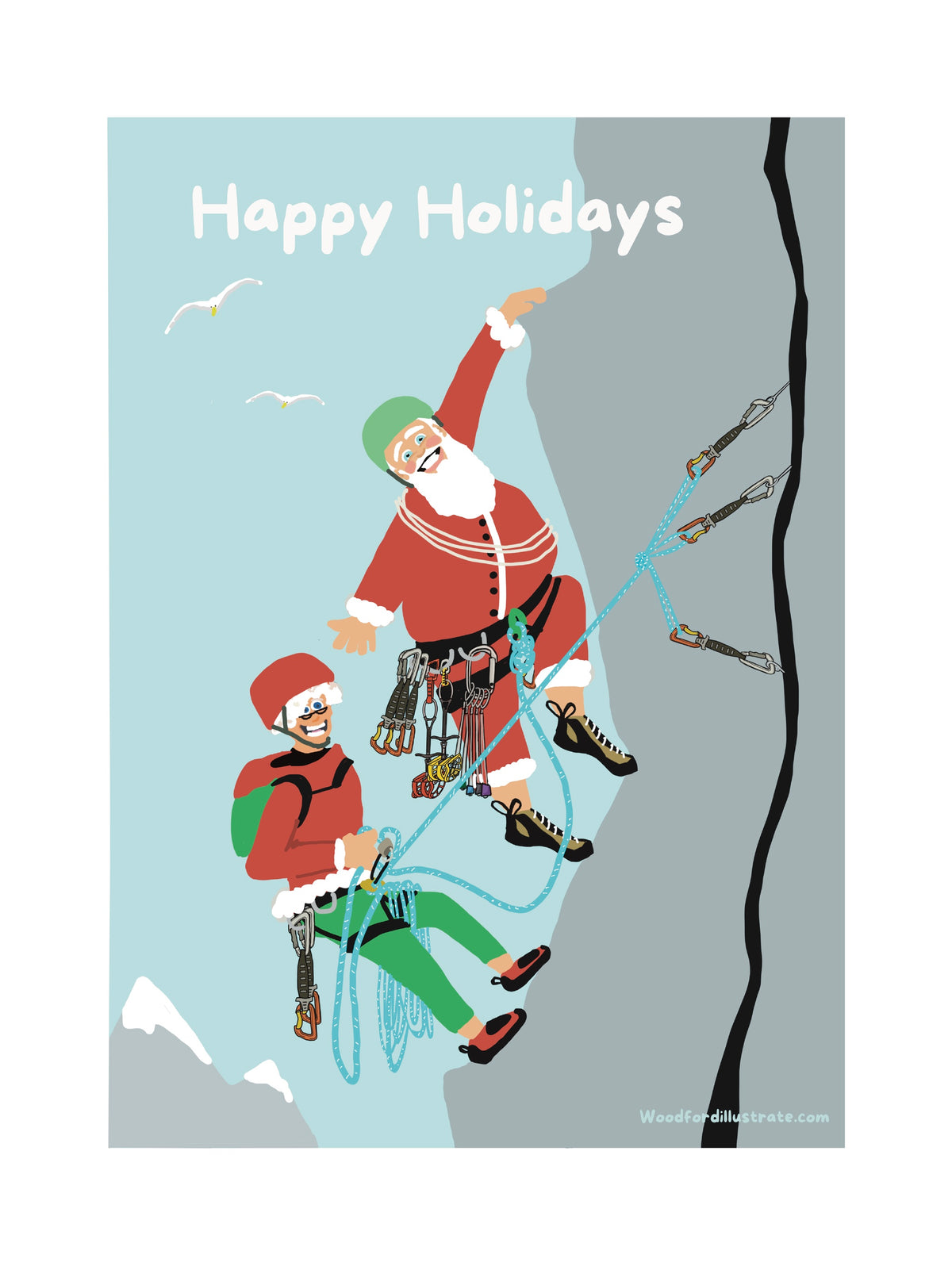 Santa and Mrs Claus Trad Climbing 5x7 card and envelope