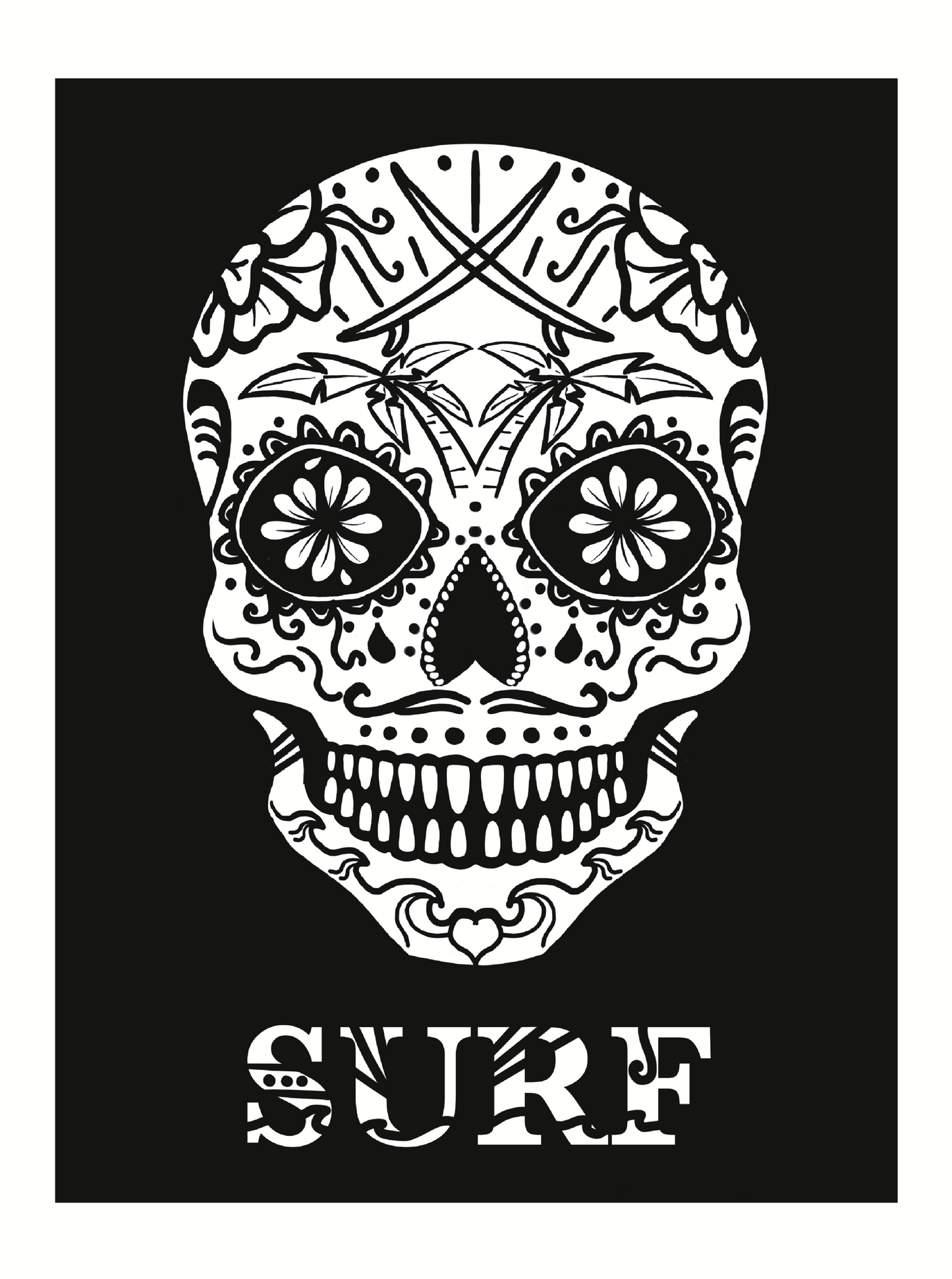 Surf Skull Sticker 3”x4” with white boarder