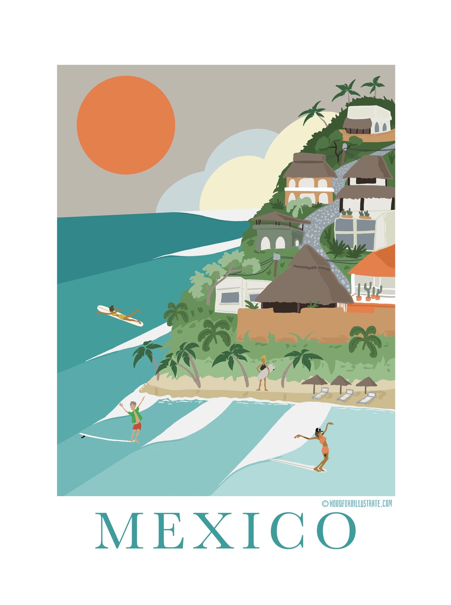 Sayulita 11x14 Print of an original hand drawn illustration. Mexico