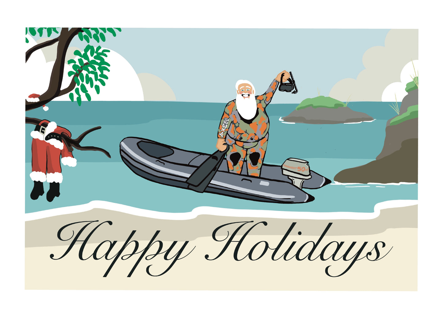 Camo Boat and Santa Card
