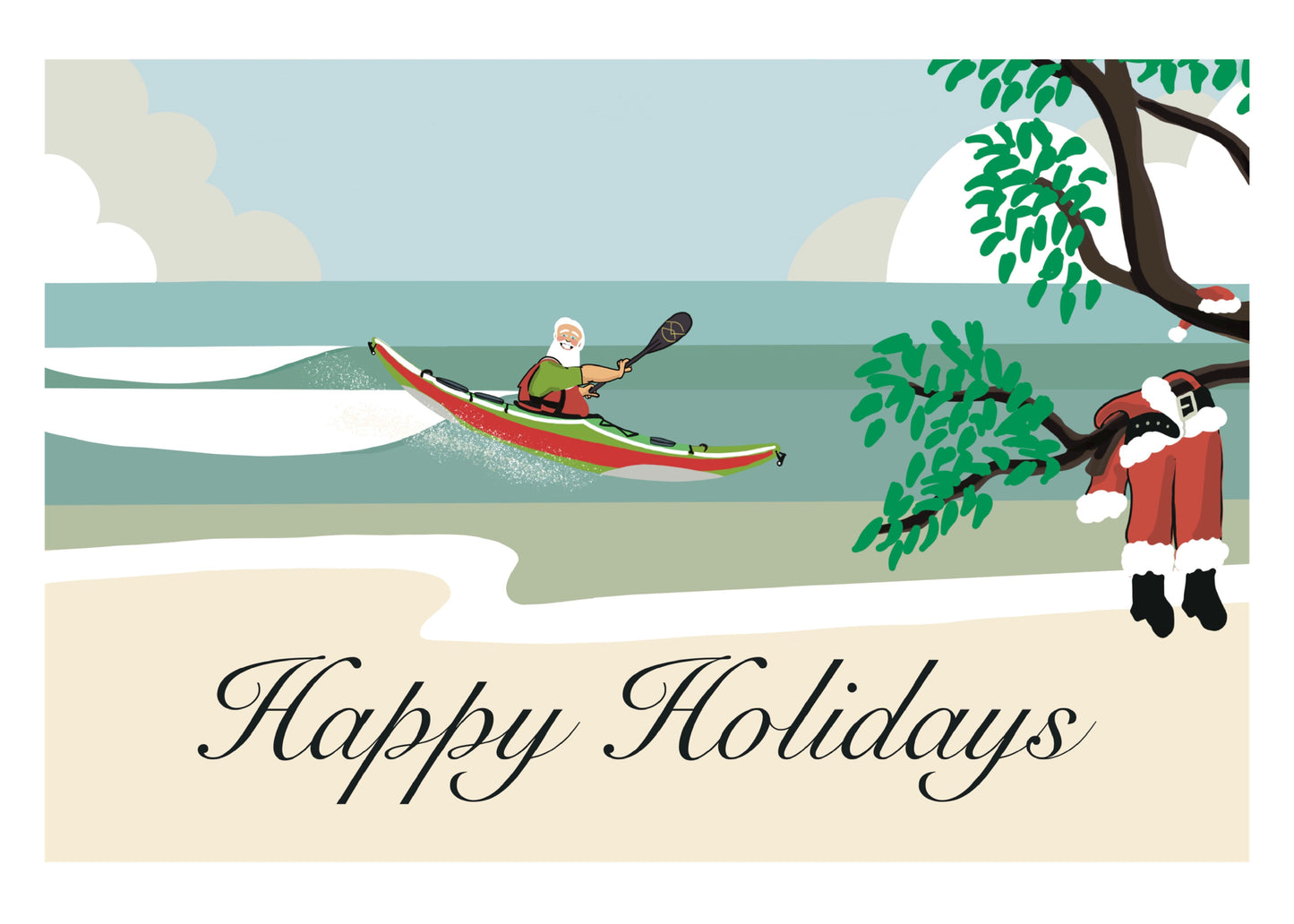 Kayak Surf Santa Card