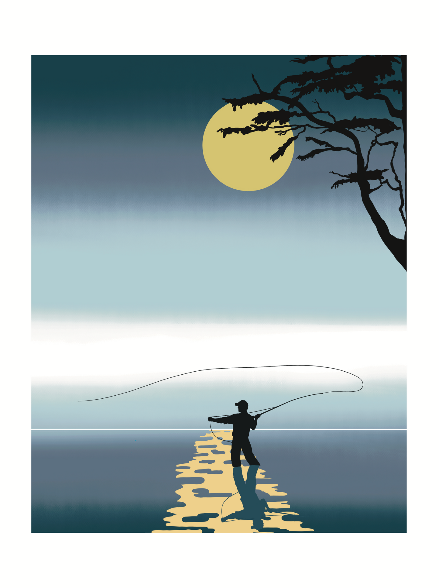 Fly Fishing Yellow Sun 11x14 Print