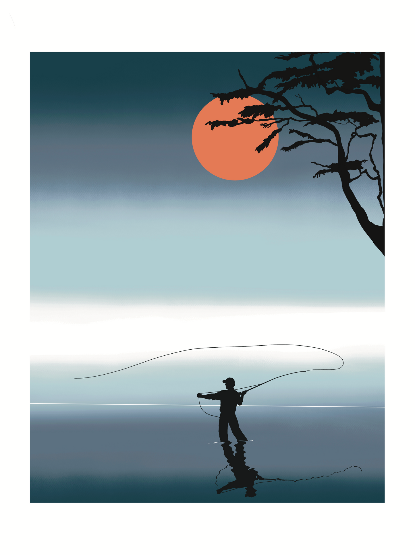 Fly Fishing Orange Moon 11x14 Print