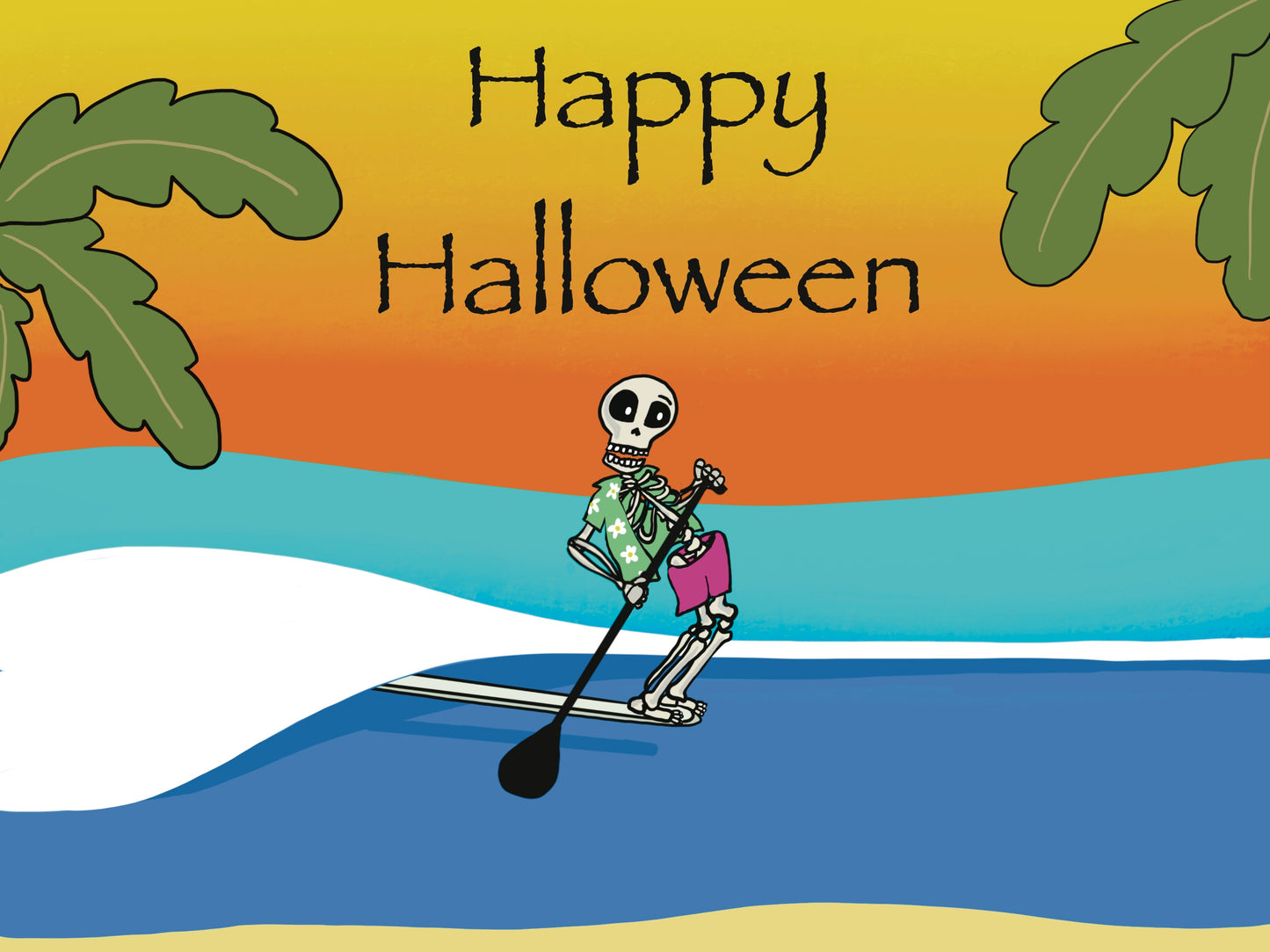 Skeleton SUP Surfer Happy Halloween Card