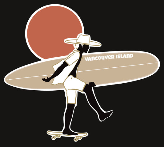 Surf Skater and beige board 4.5” x 5” kiss cut sticker