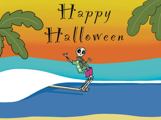 Skeleton Surfer Halloween Card