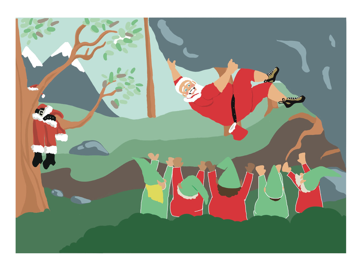 Santa and the Elves Bouldering Outside 5x7 card and Envelope