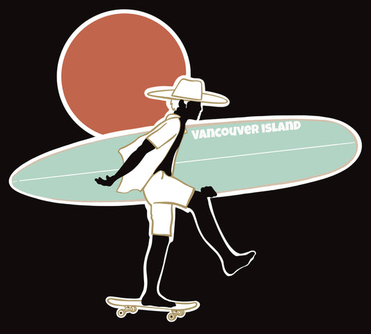 Surf Skater and aqua board 4.5”x 5” kiss cut sticker